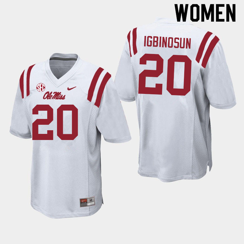 Women #20 Davison Igbinosun Ole Miss Rebels College Football Jerseys Sale-White